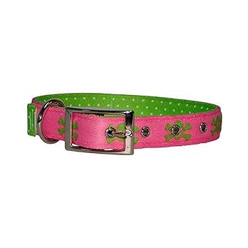 Yellow Dog Design Uptown Collar, Medium, Pink/Green Skulls on Green Polka
