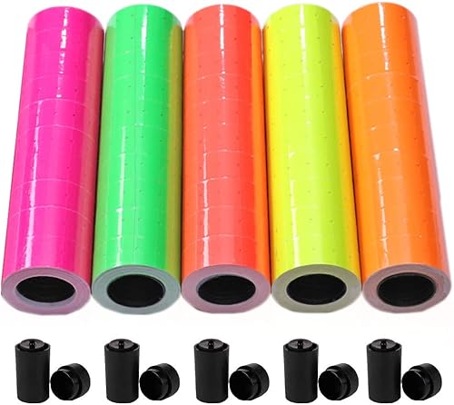 Etiquetas coloridas para pistola – 50 rollos de etiquetas con 5 ruedas de tinta para precios y fecha de caducidad – Compatible con MX-5500,
