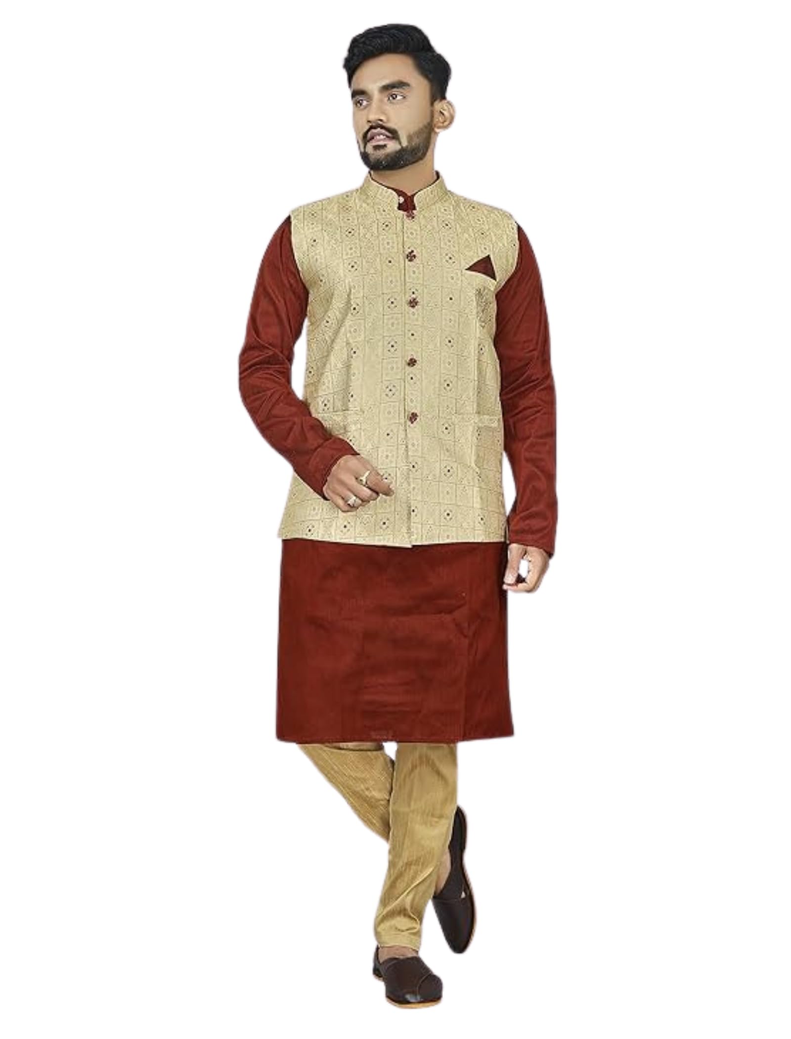 amzira Ethnic Wear Kurta Pyjama With Jacket/Waistcoat/Blazer/Koti For Men- Red-picture-29