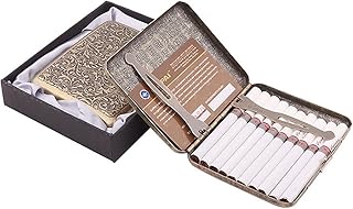Retro Metal Cigarette Case Box,Double Sided Pocket Cigarette Holder for 20 pcs Cigarettes,Double Sided Spring Clip, Special Design,Pocket Size, Bronze Material, 7 Styles(King Size)(#3)