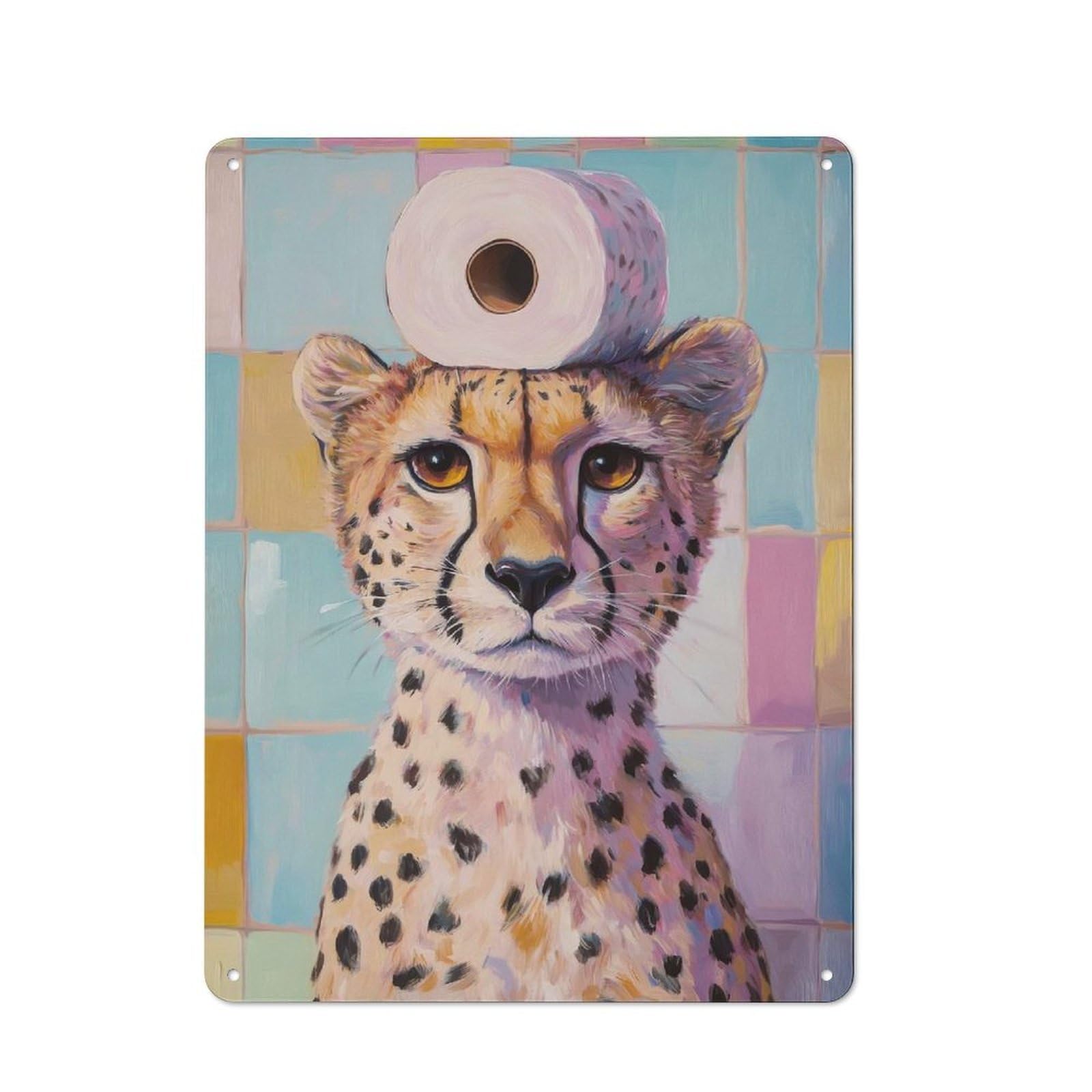 Junmoney Cheetah With Toilet Paper Vintage Tin Sign 40X30cm With For Man Cave Or Games Room, For Games Room Collectors
