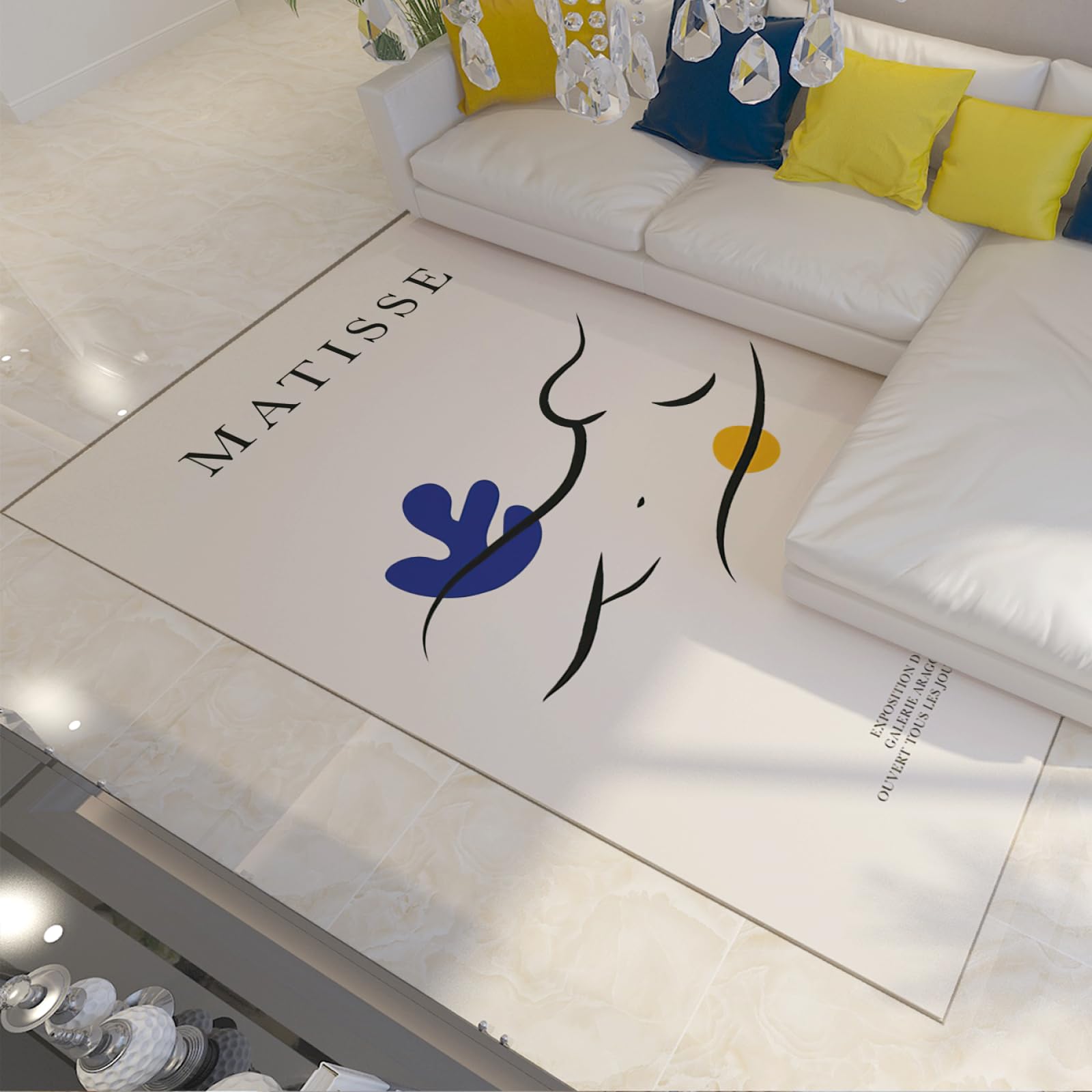 Tapis minimaliste abstrait blanc Picasso 60x90 cm paillasson d'entrée