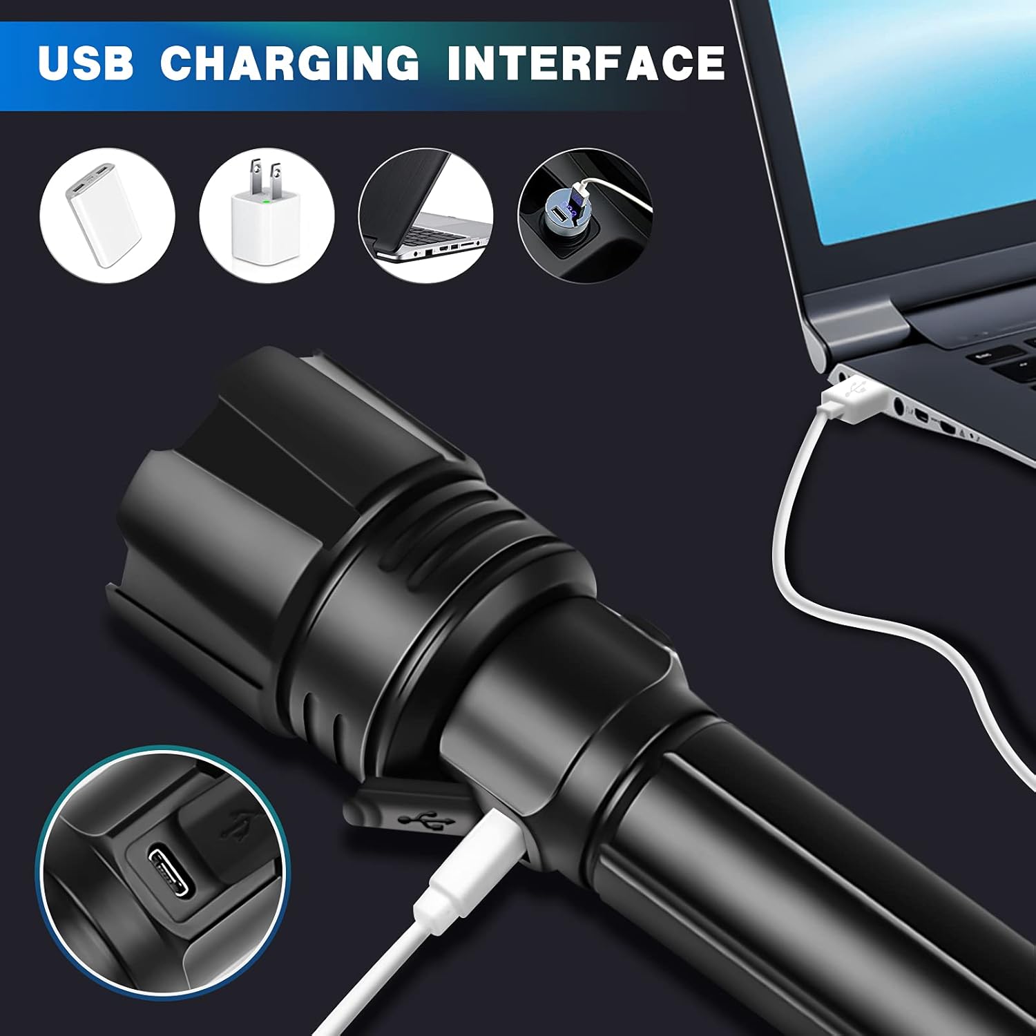 Flashlight Waterproof Rechargeable Searchlight Emergency Photo