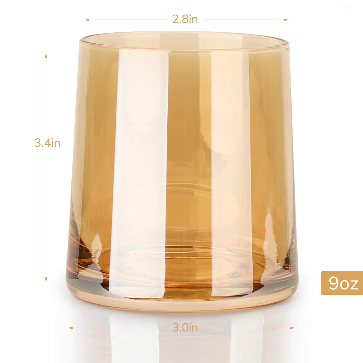 Beasea - Juego de 4 vasos de whisky de 255 ml, diseño de whisky, color ámbar