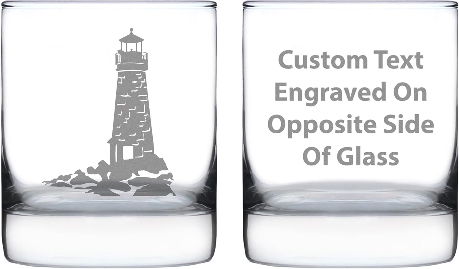 Bevvee Lighthouse Whiskey Rocks Glass - Nautical Themed Decor and Gifts for Beach Lovers - Set of 4-10.25 Oz Glasses