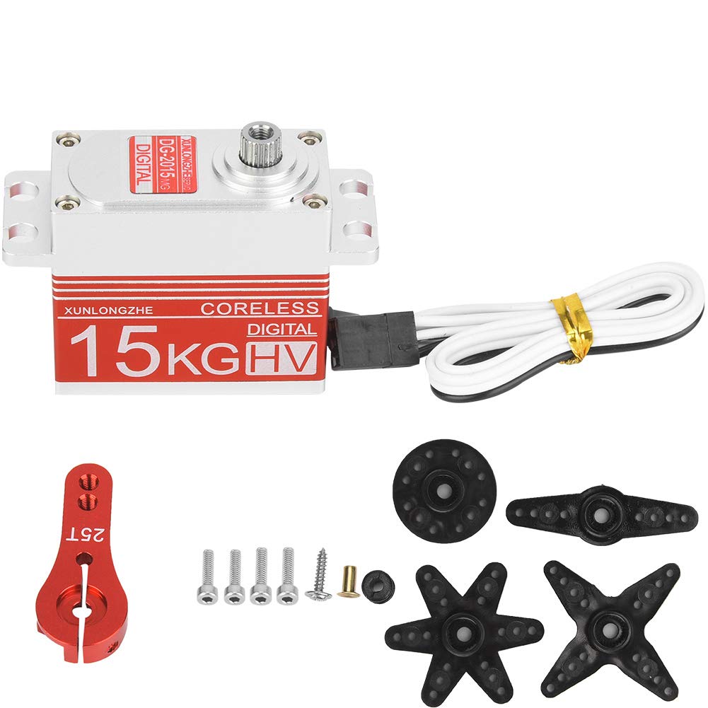 Motor Digital Sin Núcleo de 15kg, Servo de dirección de engranaje de Metal, Control de precisión de alto par para coches RC a escala 1/10 1/8, rojo y negro (Roja)
