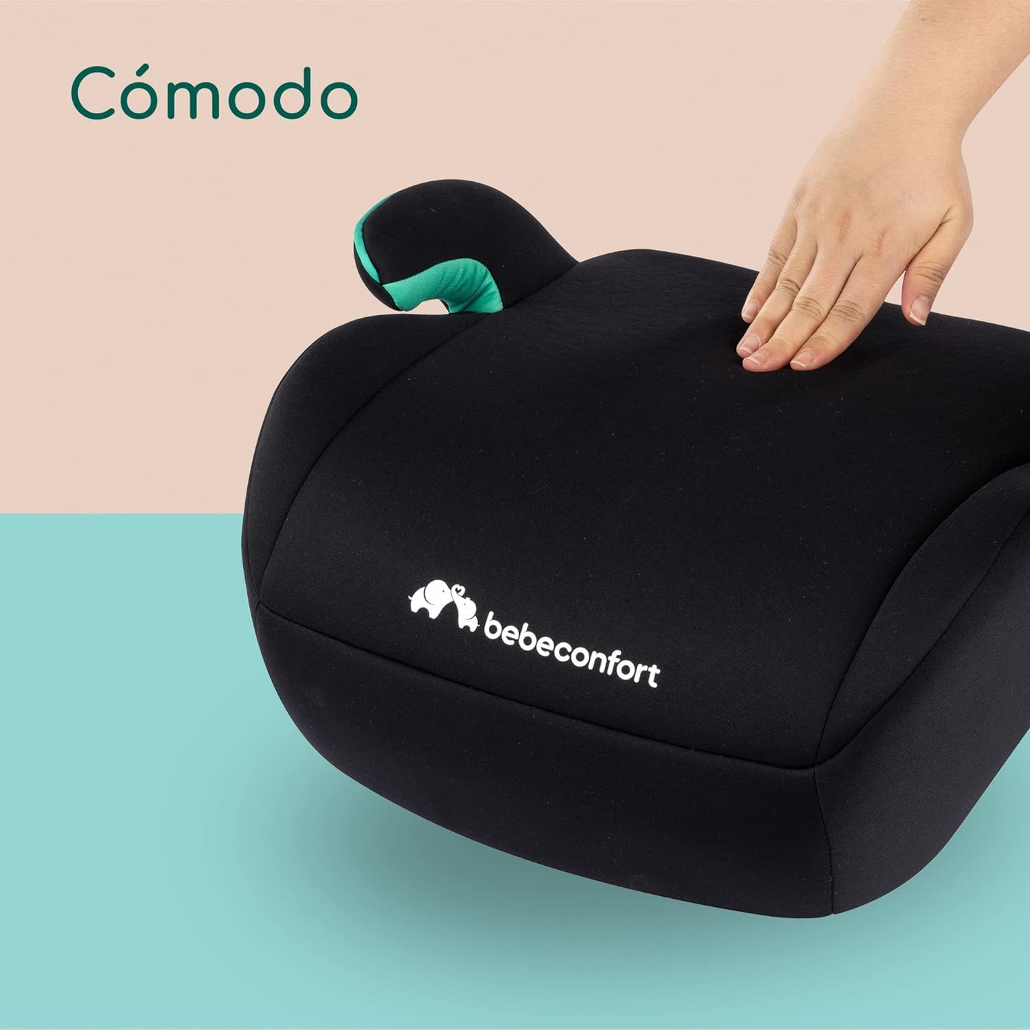 Bebeconfort Manga i-Safe, Asiento Elevador Coche, 6-12 Años, 125-150 cm; Silla Coche, Compacto y Ligero (<1 kg), Fácil Instalación con Cinturón, Acolchado, Tejidos Suaves, Full Black