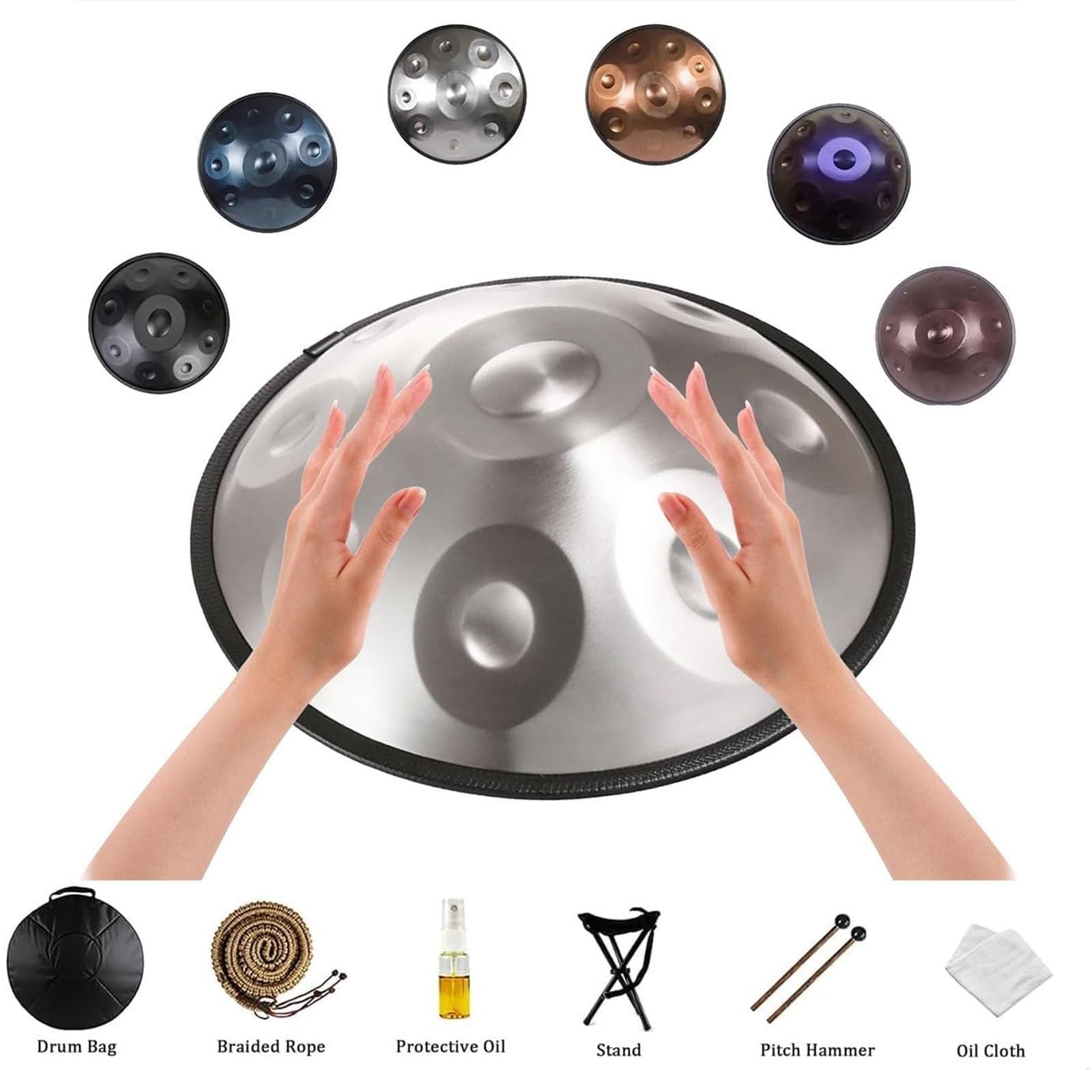 432 Hz/440 Hz ręczny bęben, D moll 56 cm instrument perkusyjny ze statywem perkusyjnym, stalowe bębny językowe, zestaw instrumentów stalowych, do medytacji, jogi, uzdrawiania dźwiękiem (B, 12 nut (440