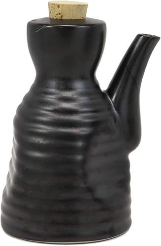 Miniatura 4 de Ebros - Frasco dispensador de condimentos tradicional japonés Tenmoku de porcelana esmaltada para salsa de soja Shoyu, 6 onzas, fabricado en Japón