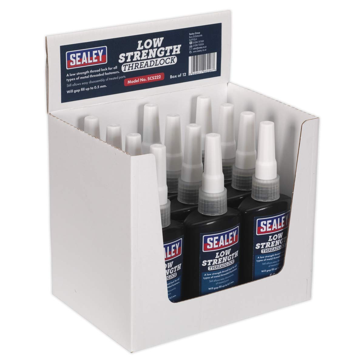Filetage Lock faible résistance Sealey Scs222 en flacon de 50 ml pour ajustement précis