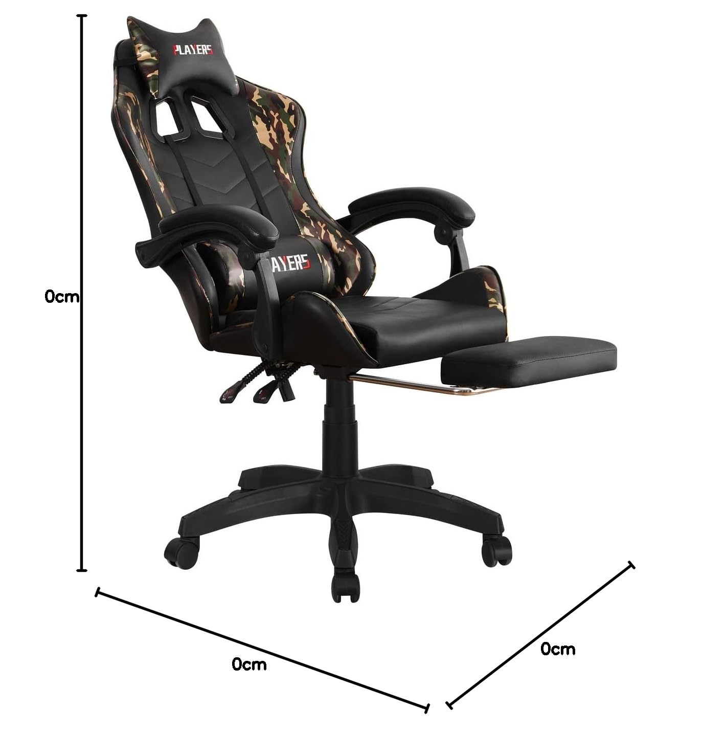 WeHome - Sedia da Gaming Racing Ergonomica Reclinabile con Braccioli, Poltrona Ufficio Girevole con Rotelle, Poggiapiedi, Poggiatesta e Cuscino Lombare in Similpelle, Portata: 125kg (Camouflage)
