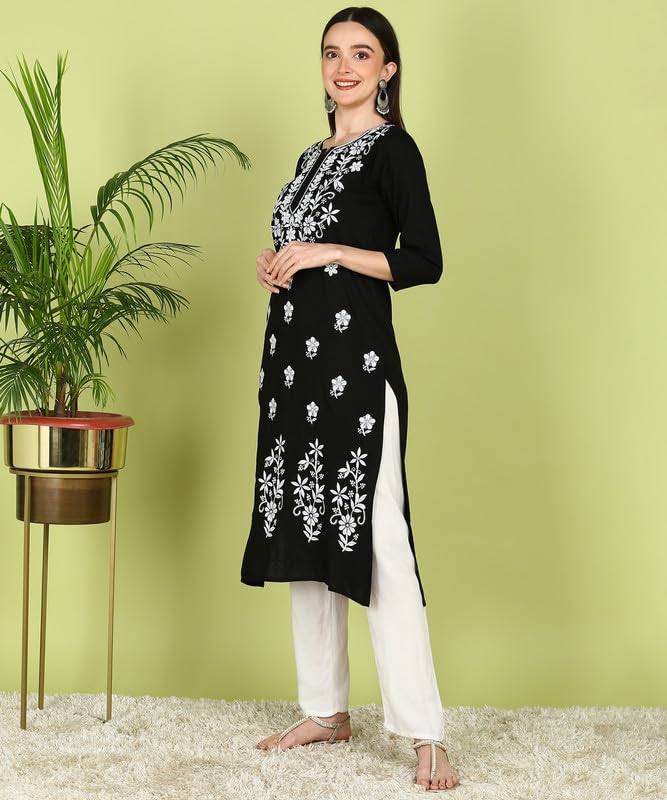 Image of Women Pink Ethnic motifs Embroidered Lucknowi Chikankari Long Kurti