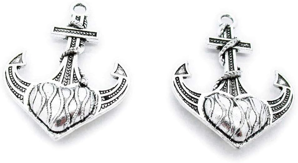 130 Pieces Antique Silver Tone Jewelry Charms Suppliers Arts Crafts Making Beading Findings Crafting Y2PH5L Love Heart Boat Anchor