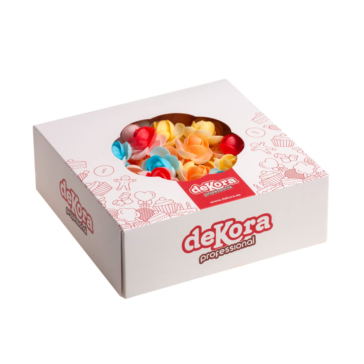 Dekora - Caja de 100 Mini Flores de Oblea Bicolor para Decorar - Flores Comestibles para Tartas - Decoración Tarta Cumpleaños de Oblea - Colores Surtidos - 3 cm Ø