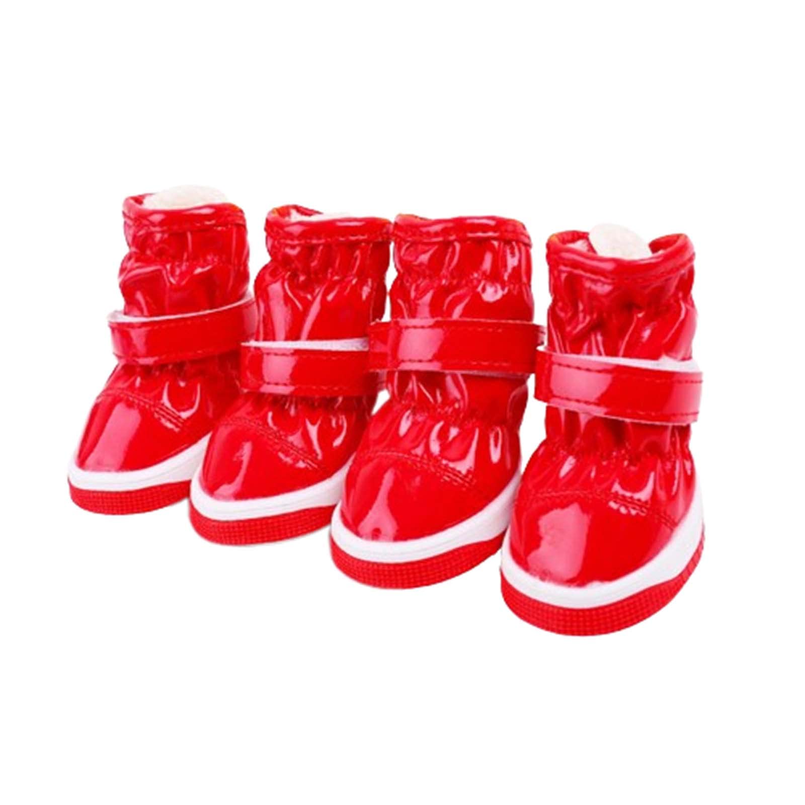 JUSHZ Hundeschuhe Wasserdicht Pfotenschutz Dog Shoes Hund Schuhe Atmungsaktiv Puppy 4er-Set Mit Abriebfester Anti Rutsch Gegen Hitze Haustier-Baumwollschuhe Herbst Winter Warm Halten (5,red)