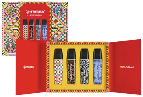 STABILO BOSS ORIGINAL D&G - Surligneur - Coffret x 4 surligneurs - décors exclusifs Dolce&Gabbana- Edition limitée