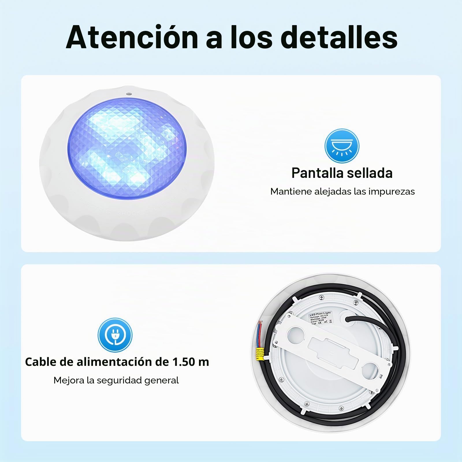 Foco led Piscina RGB Piscinas Lámpara 45W con Mando a Distancia,12V Universal Luces led Piscina IP68 Impermeable Luces Piscina,Foco Piscina Sumergible 7 Colores Diferentes