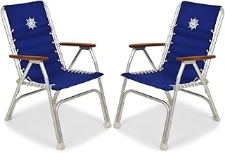 Forma Marine Boat Chairs High Back Blue Deck Folding Marine Aluminum Teak Furniture Set