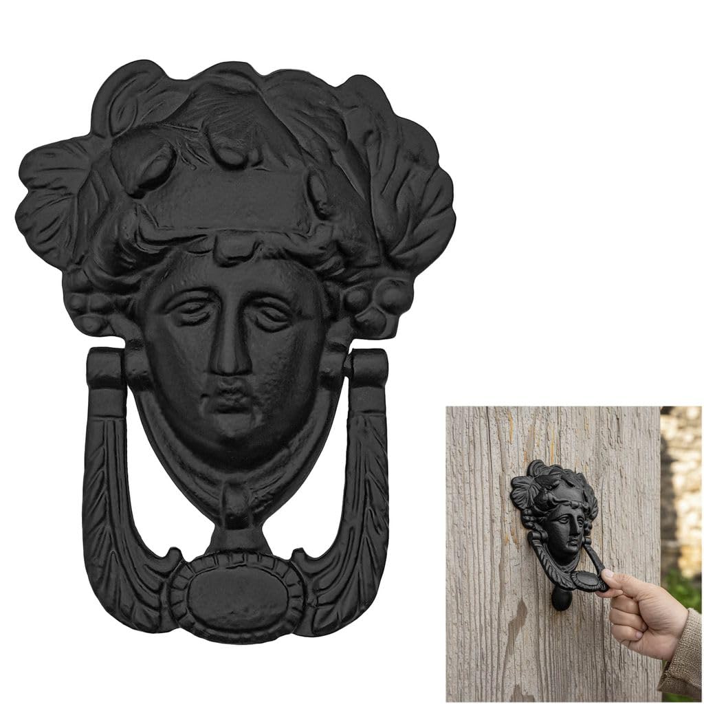 Heurtoir de porte d'entrée en fonte, déesse Athena Heurtoir de porte avec vis de montage, Heurtoir de porte antique décoratif extérieur et intérieur, accessoire de décoration d'intérieur