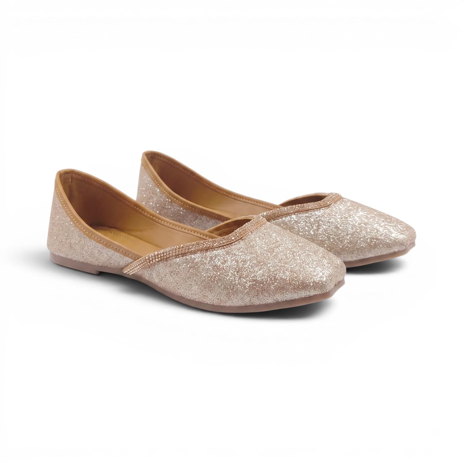 Women's Glitter Ballet Flats | Rhinestone Trim Slip-On Casual Ethnic Flat Shoes | Comfortable Round Toe Everyday Party Footwear-image-47