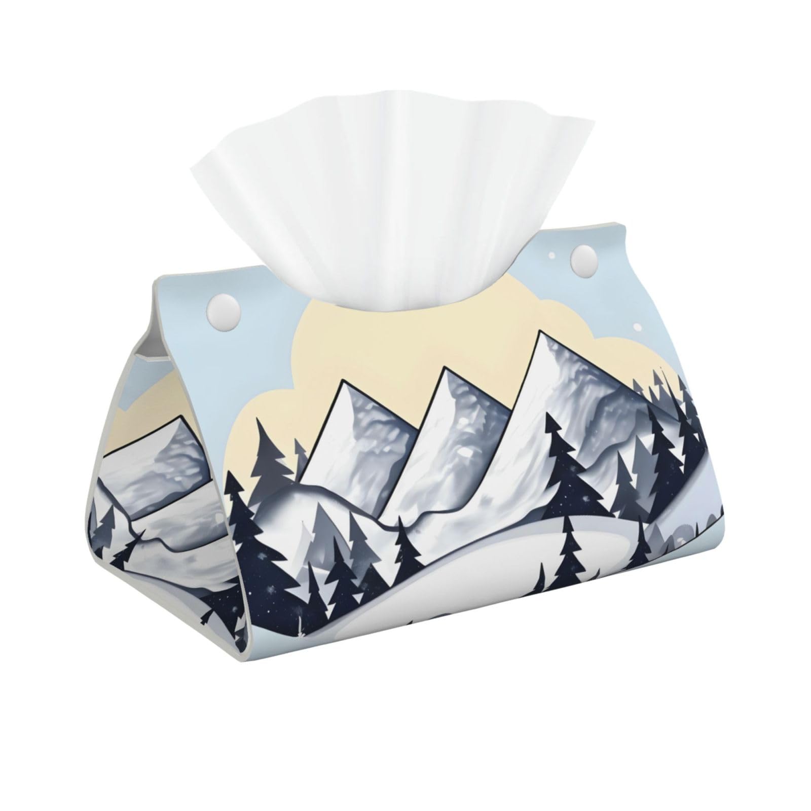 White Snowy Mountains Long Leather Tissue Box Cover-Waterproof PU Leather Tissue Holder for Bathroom, Decorative Rectangular Tissue Case