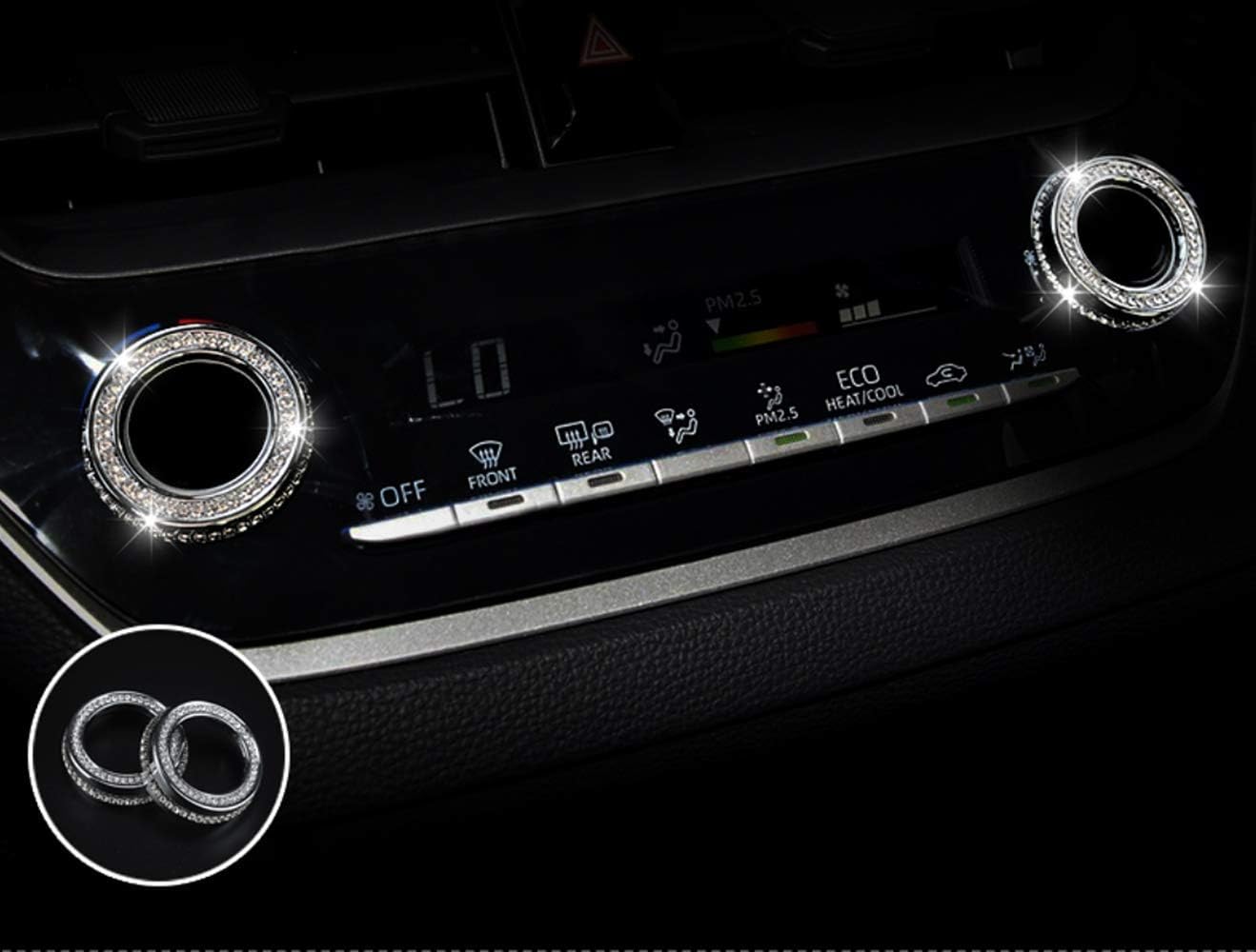 Bling Interior Fit for Toyota 2018-2023 Corolla Corolla Hybrid Decoration Refit Rhinestones Knob Applique Ring/Cover Accessories (Air Conditioner knob Ring 2pc / Set)