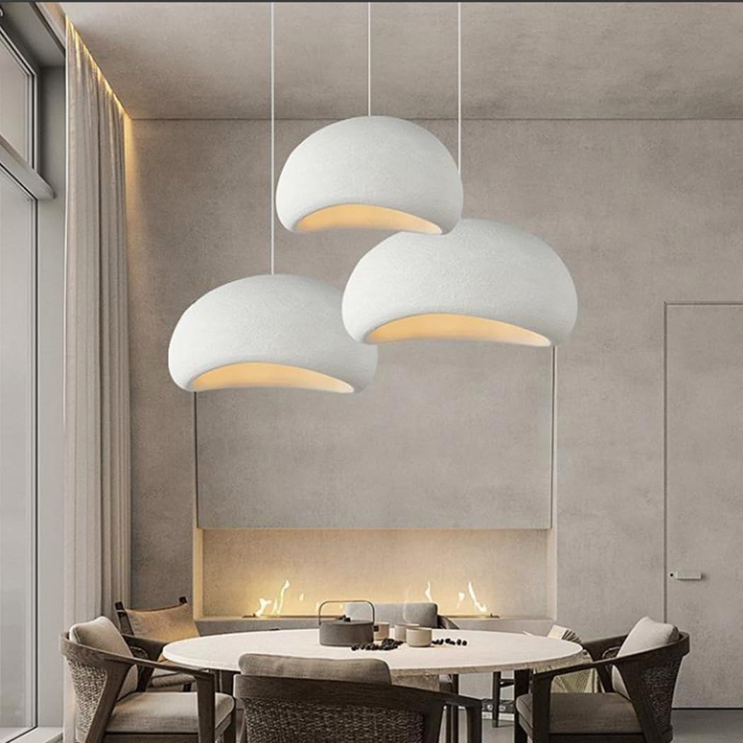KXEcoLife Modern Wabi-Sabi Pendant Lamp E27, Creative Imitation Stone Chandelier for Dining Room, Bedroom, Living Kitchen, Island, Hallway - White (B)