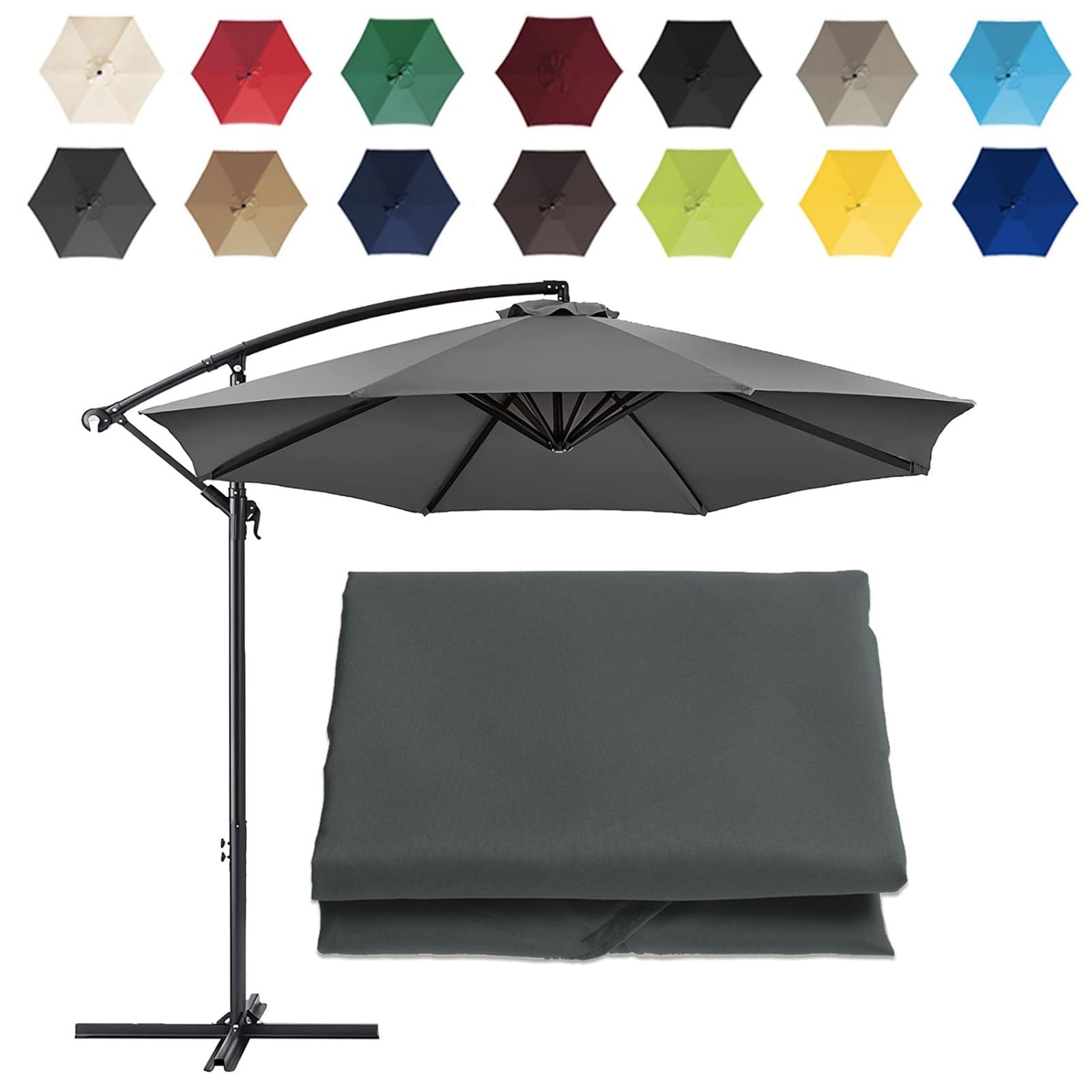 2/2.7/3m Umbrella Replacement Cloth, UV Protection Replacement Parasol Fabric Canopy, 6 Arms/8 Arms Garden Parasol Canopy Cover, For Patio Sun Umbrella, Cantilever Parasols ( Color : Dark gray , Size