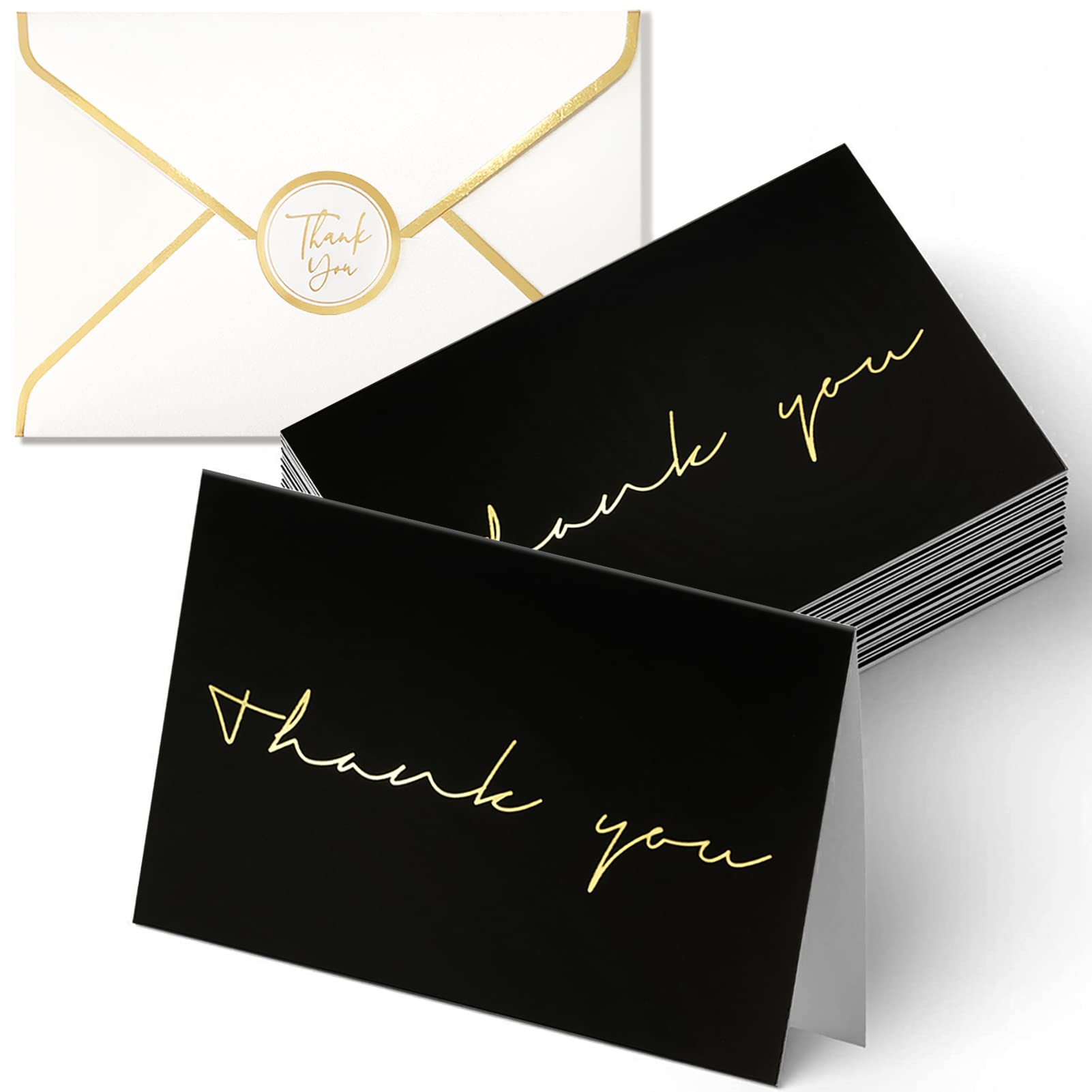40 Thank You Cards, Black and Gold Foil Thank You Cards Bulk, All Occasions Thank You Note Card with Envelopes & Stickers, Wrapped with Sturdy Box,