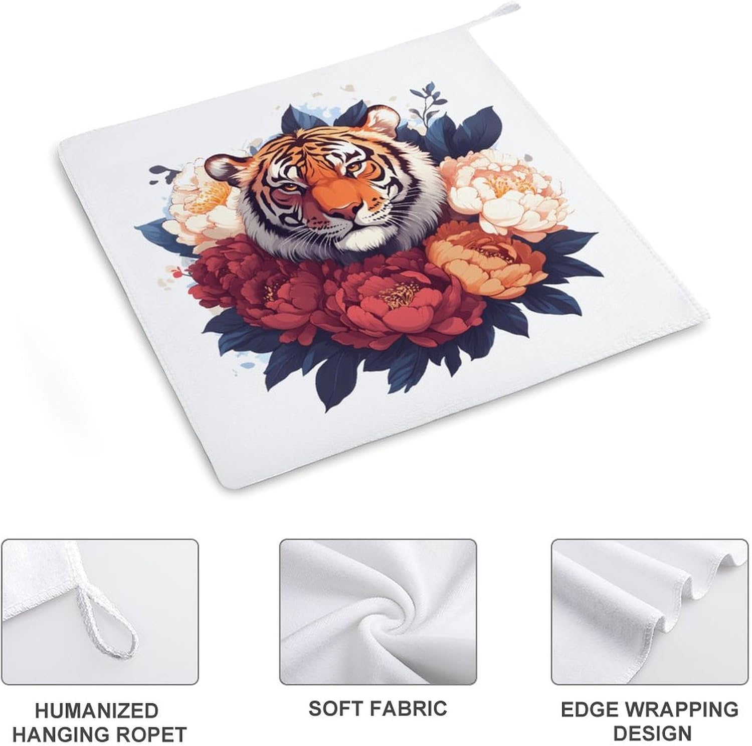 Tiger Peony Flowers Towel Hand Towels Decorative Towel for Bathroom Kitchen Shower Gym 4PCS