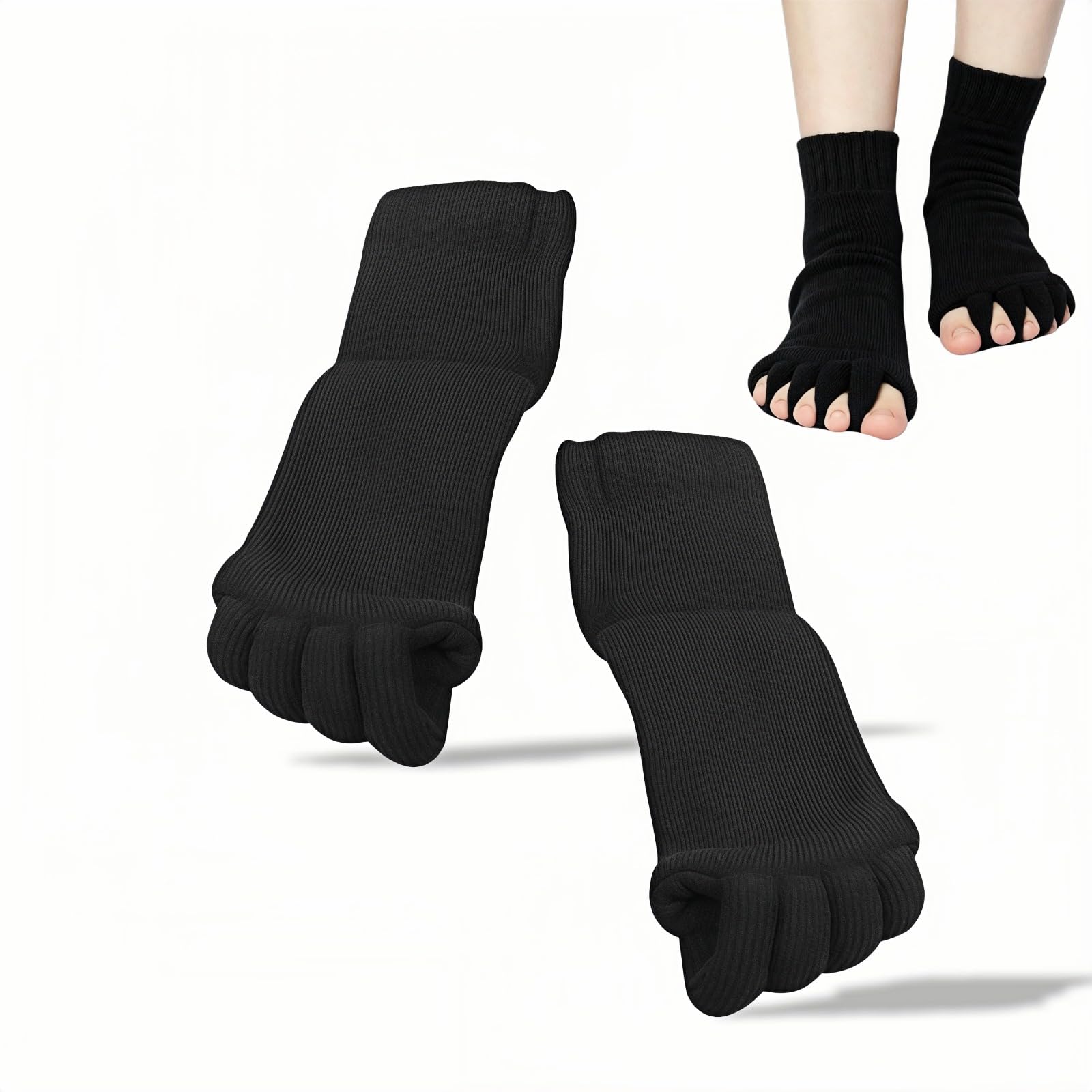 Photo 1 of Women's Open Toe Toe Separator Socks – Yoga Massage Foot Alignment for Bunions, Overlapping Toes & Plantar Fasciitis Pain Relief, Improve Circulation, Breathable Elastic Fit