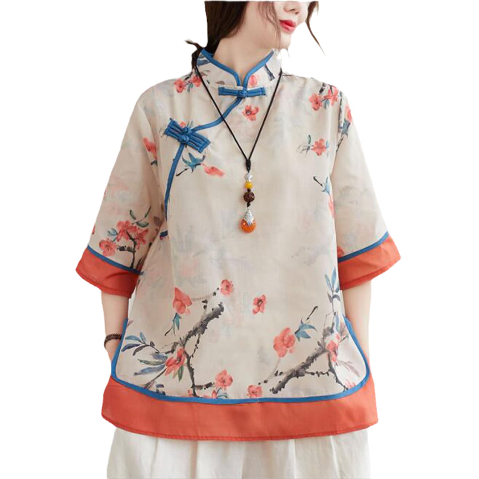ZMIN Damska bawełniana lniana koszula Tang garnitur damski retro tarcza klamra Hanfu ulepszony chiński styl Cheongsam i ubrania