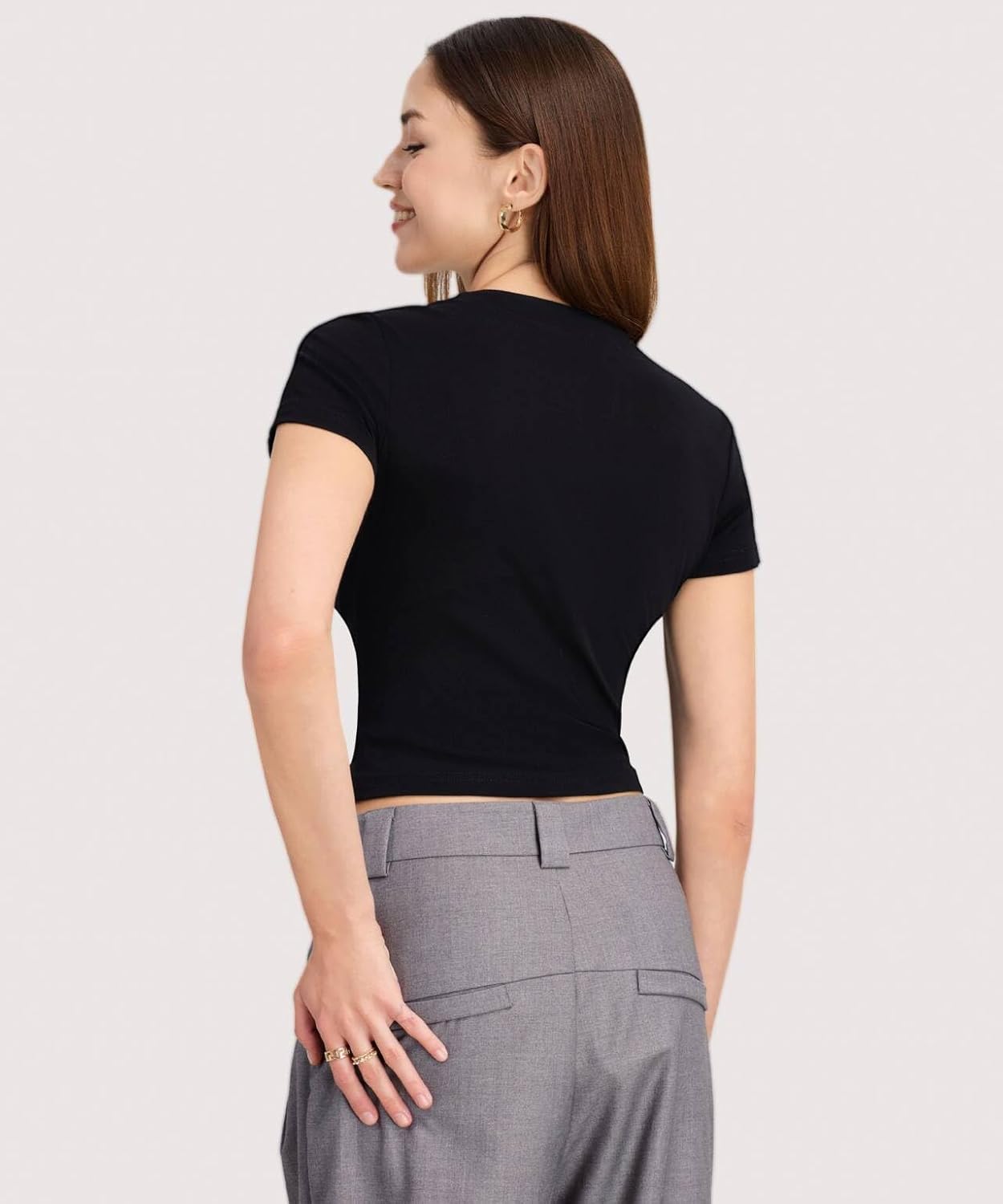 Womens V-Neck Tops Double Zipper Short Sleeve T Shirts Y2K Crop Tops Business Casual Going Out Tops - Image 8