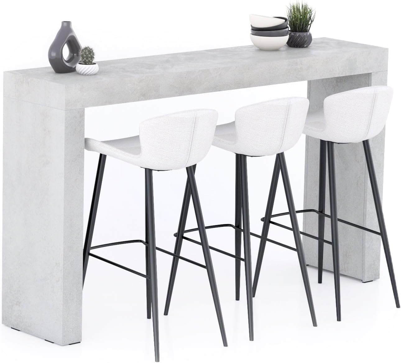 Mobili Fiver, Evolution High Table 70.9 x 15.7 in, Concrete Effect, Grey, Made in Italy
