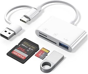 Deeyaple SD Card Reader, 3 in 1 Memory Card Reader, USB-A & USB-C Dual Interface SD/TF Micro SD Card Adapter, Compatible with iPhone 15/16/17, iPad, MacBook Pro/Air, Android, Computer, Plug & Play.