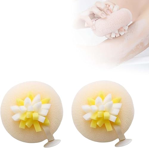 Vista 19 de Bola de Baño con Ventosa Girasol Super Suave, Nueva Bola de Baño 2-en-1 Girasol 2025 con Anillos para los Dedos, Esponja de Baño Exfoliante