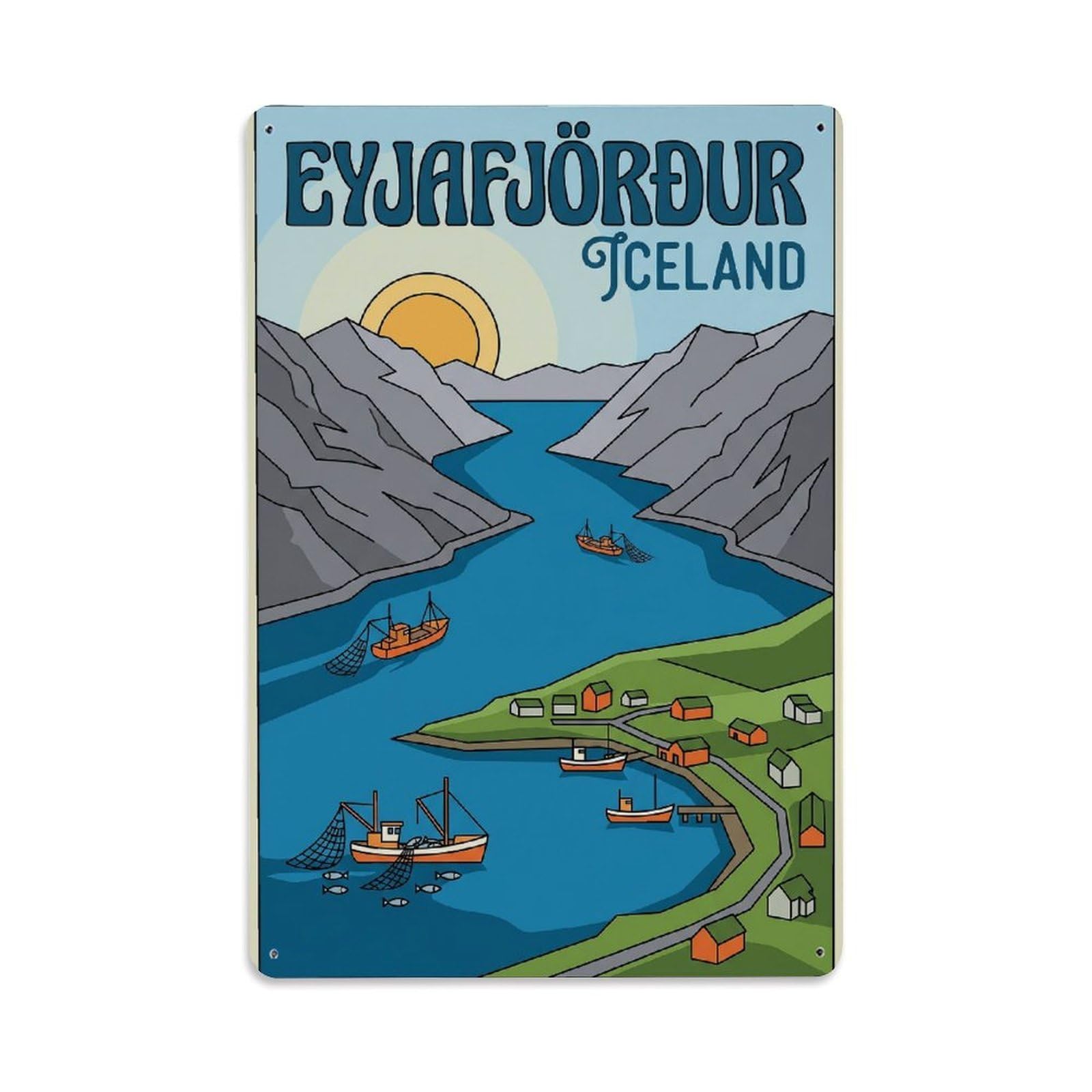 Gead 8X12inch Style Vintage Travel Eyjafjordur Iceland Fjord Metal Tin Sign