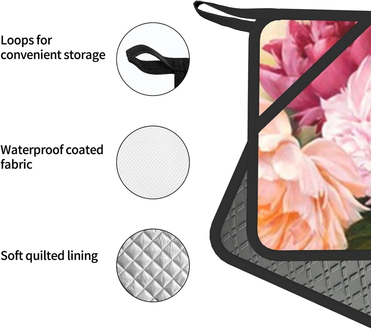 Peony Flowers Blossom Oven Mitts and Pot Holders Set of 4 Heat Resistant Kitchen Gloves with Silicone Palm Hot Pads for Baking Cooking Grilling BBQ