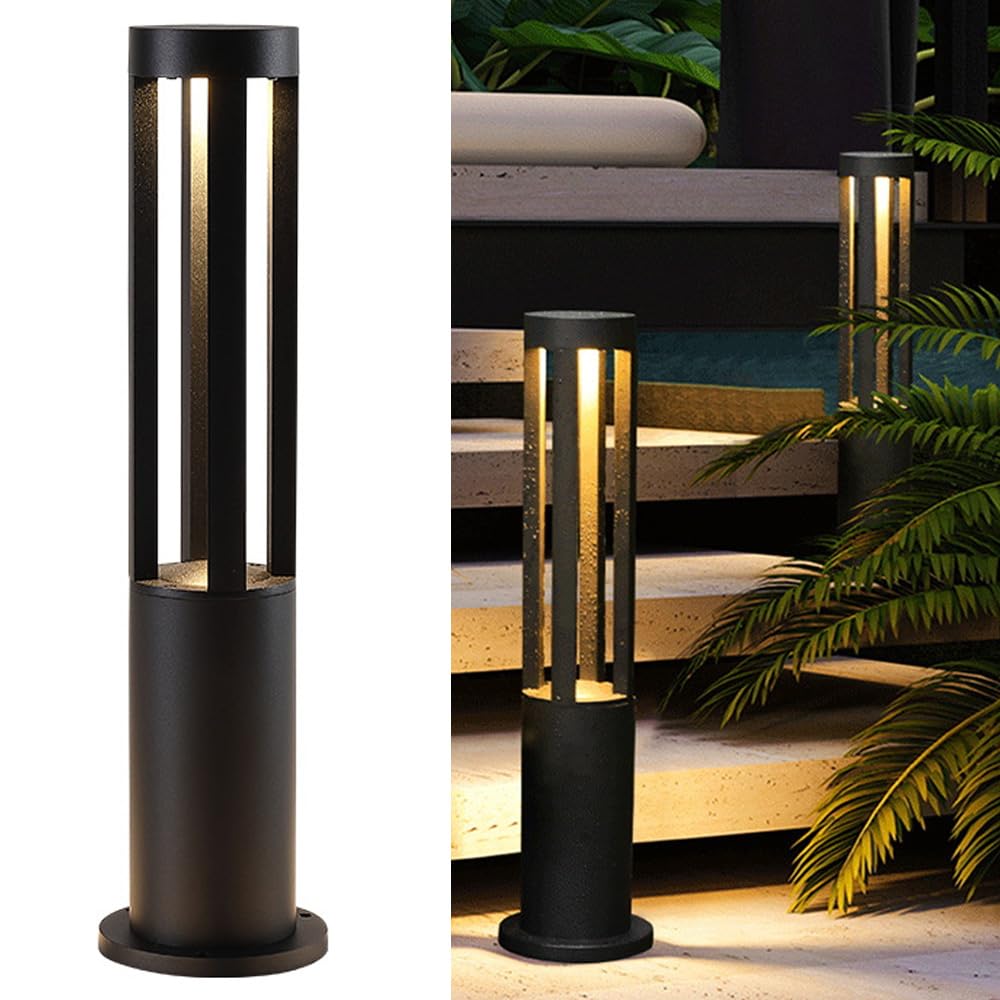 Iluminación de camino moderna Luz de camino de paisaje cilíndrica LED Luz de paisaje impermeable al aire libre negra Lámpara de pie exterior de aluminio a prueba de herrumbre para decoración de patio