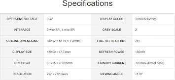 5.79 Inch E-Paper (B) Raw Display 792x272 Red/Black/White E-Ink Display SPI Communication Fits Raspberry Pi/Jetson Nano/Arduino/STM32 without Driver Board Epaper Screen