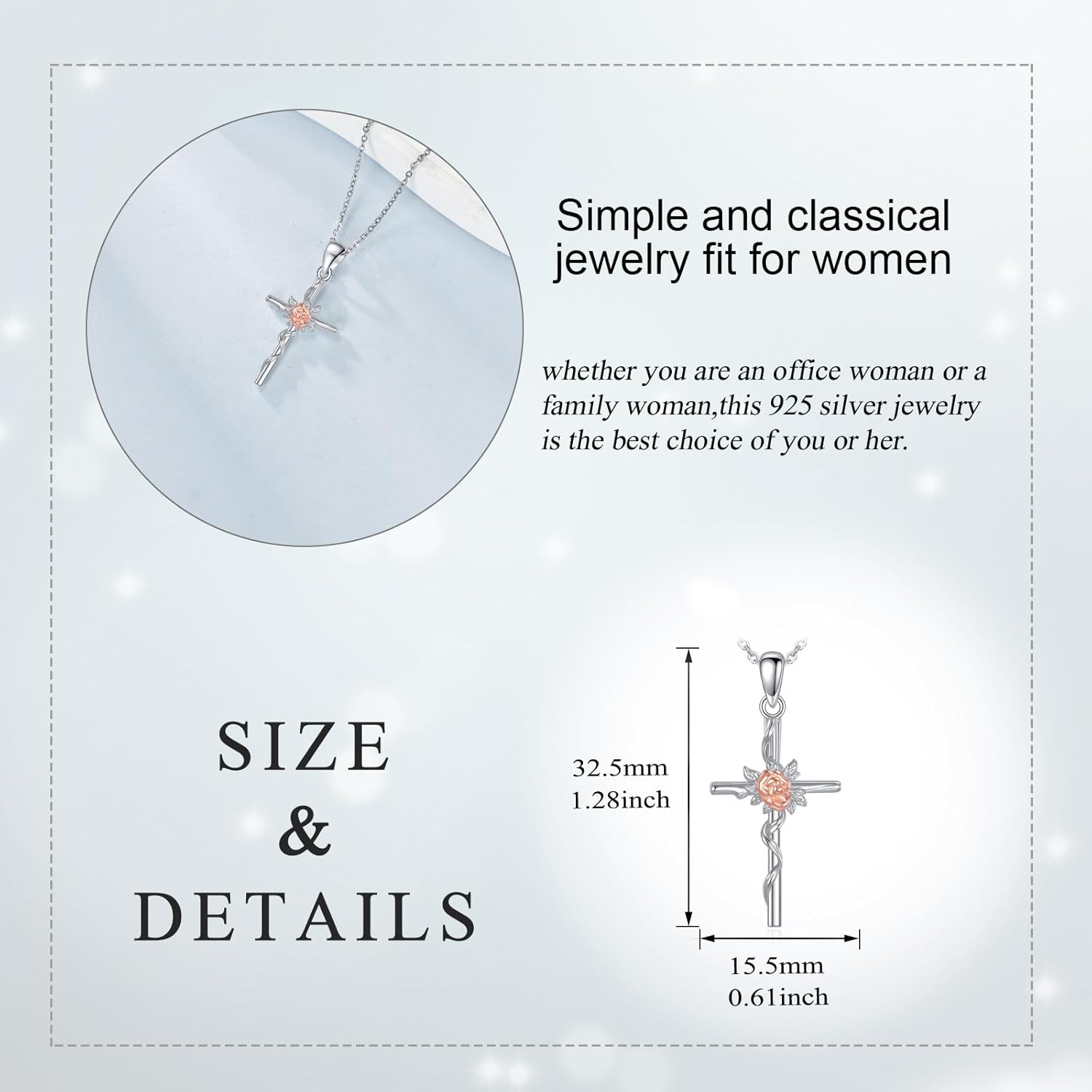 TIGER RIDER Cross Necklace 925 Sterling Silver Christian Crucifix Pendant Religious Jewelry Gifts for Women
