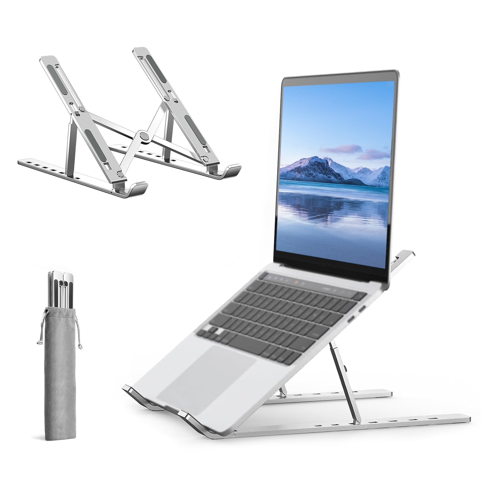 Laptop Stand for Desk, Adjustable Laptop Riser, Foldable Portable Aluminum Riser for Laptop & Tablet, Ergonomic Computer Holder for Home Office, 7 Adjustable Angles, Non Slip Heat Dissipation, 10-20”