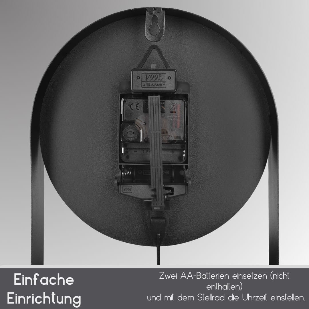 Moderne Wanduhr mit geräuschlosem Pendel - 2 Pendel inkl., Minimalistisches Design in Schwarz, geräuschloses Uhrwerk, Premiumverpackung - für Wohnzimmer, Küche, Büro