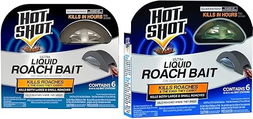 Hot Shot Cebo líquido para cucarachas, mata insectos caseros, 6 unidades (paquete de 6) y cebo líquido para cucarachas, 1 paquete, 6 unidades