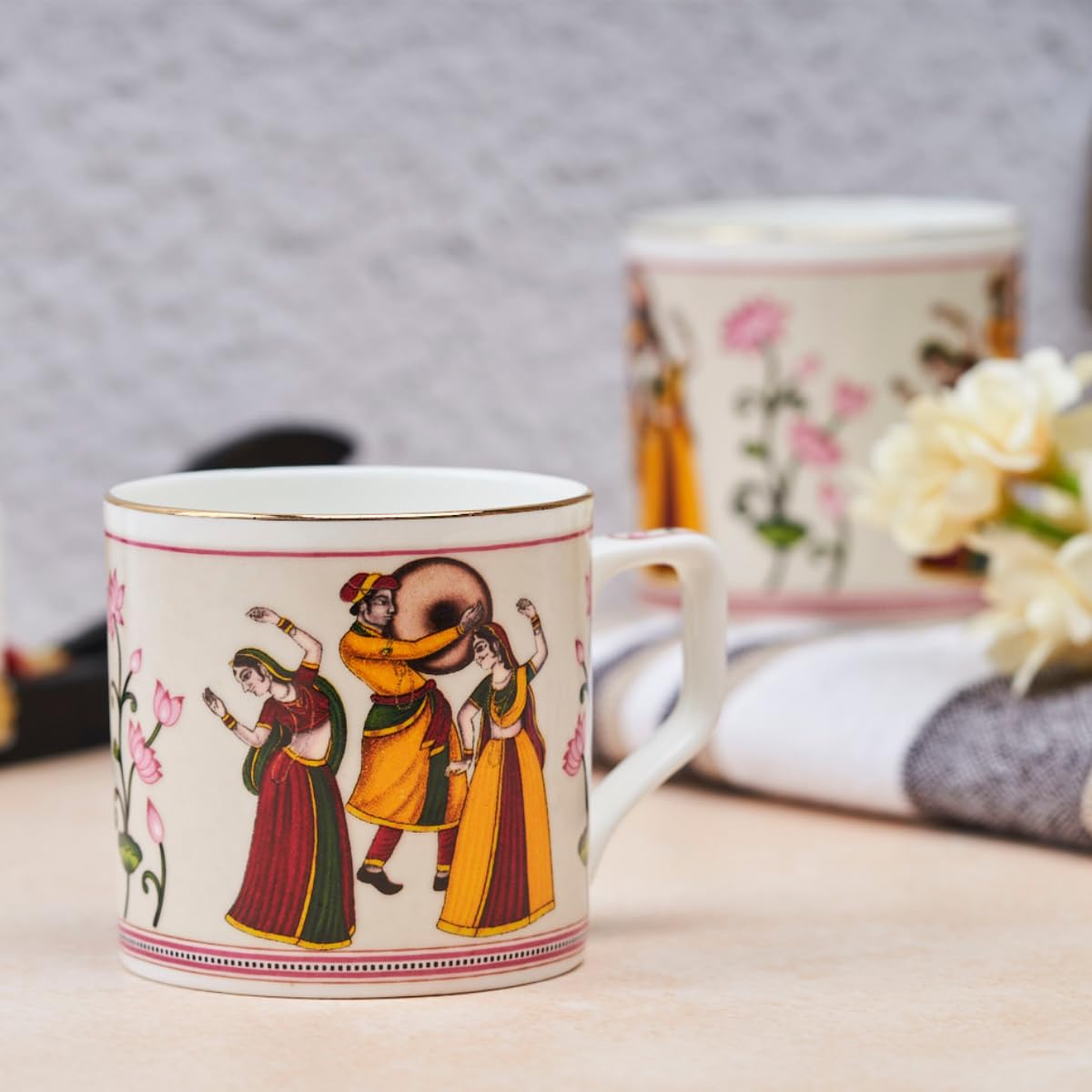 GOLDEN QUEEN'S Gold Series Tea and Coffee Mugs - Set of 6 - Bone China (Dance of Harmony Mugs)