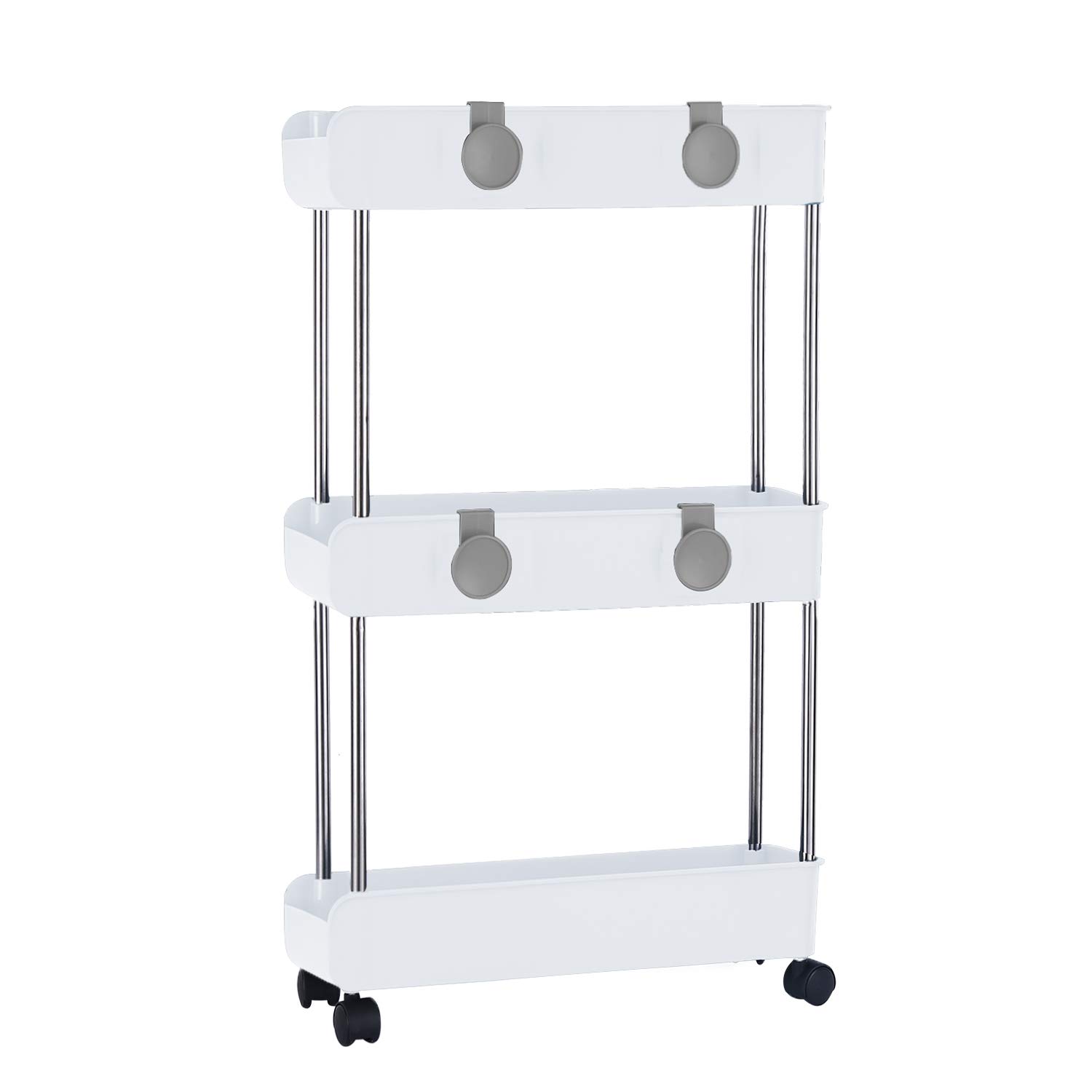 3Tier Slim Mobile Shelving Unit on Wheels, Slide Out Rolling Bathroom