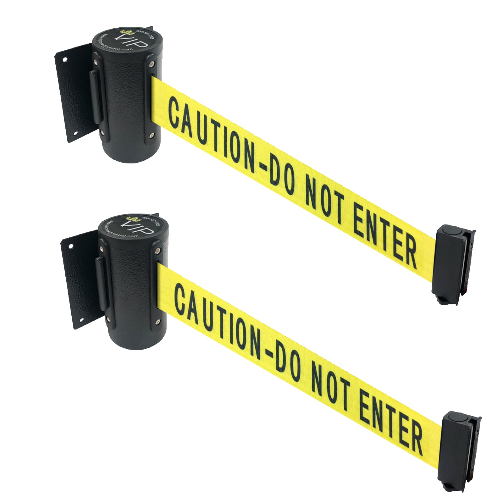 2 pcs Package Retractable Fixed Wall Mounted Queue Safety Belt Barriers with Steel Case in Tuff Tex Black Finished, VIP Crowd Control (96" Caution-DO