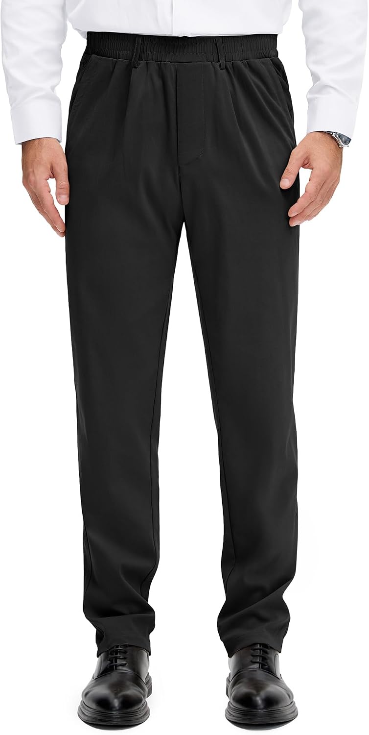 Comdecevis Men's Casual Elastic Waist Pants for Seniors with Magnet Button | Slacks for Elderly with Pockets, Lightweight & High Stretch, No Iron, Regular Fit, Business Work and Lounge, Golf and Hiking
