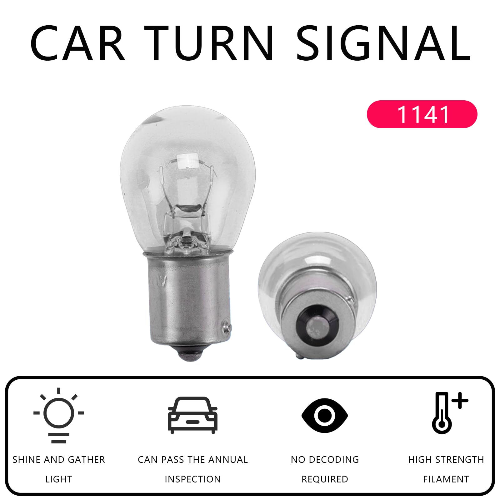 10-Pack 1141 Brake Light Bulbs - 12V21W, Flat Foot Single Filament, For Most Cars - View #10