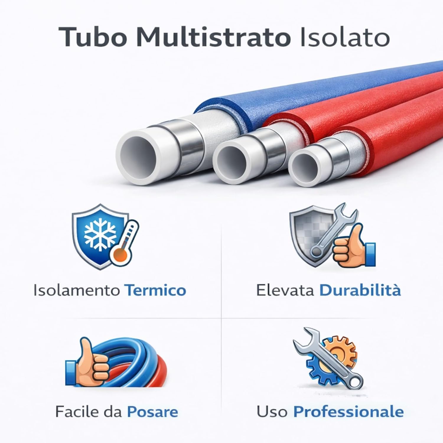 Tube Multicouche Isolé Bleu 16 mm 50 m PERT-AL-PERT pour Installation Eau Chaude et Froide Chauffage Isolation Thermique Haute Résistance Pression Température Usage Professionnel